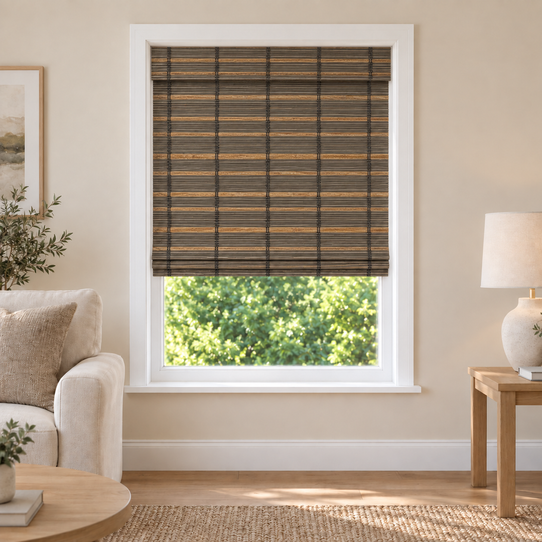 Auvia Edit NA019 woven shade in a furnished American living room