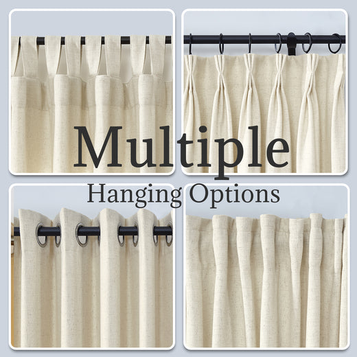 Linen Ready Made Privacy Curtains Pinch Pleat Unlined Chevrons