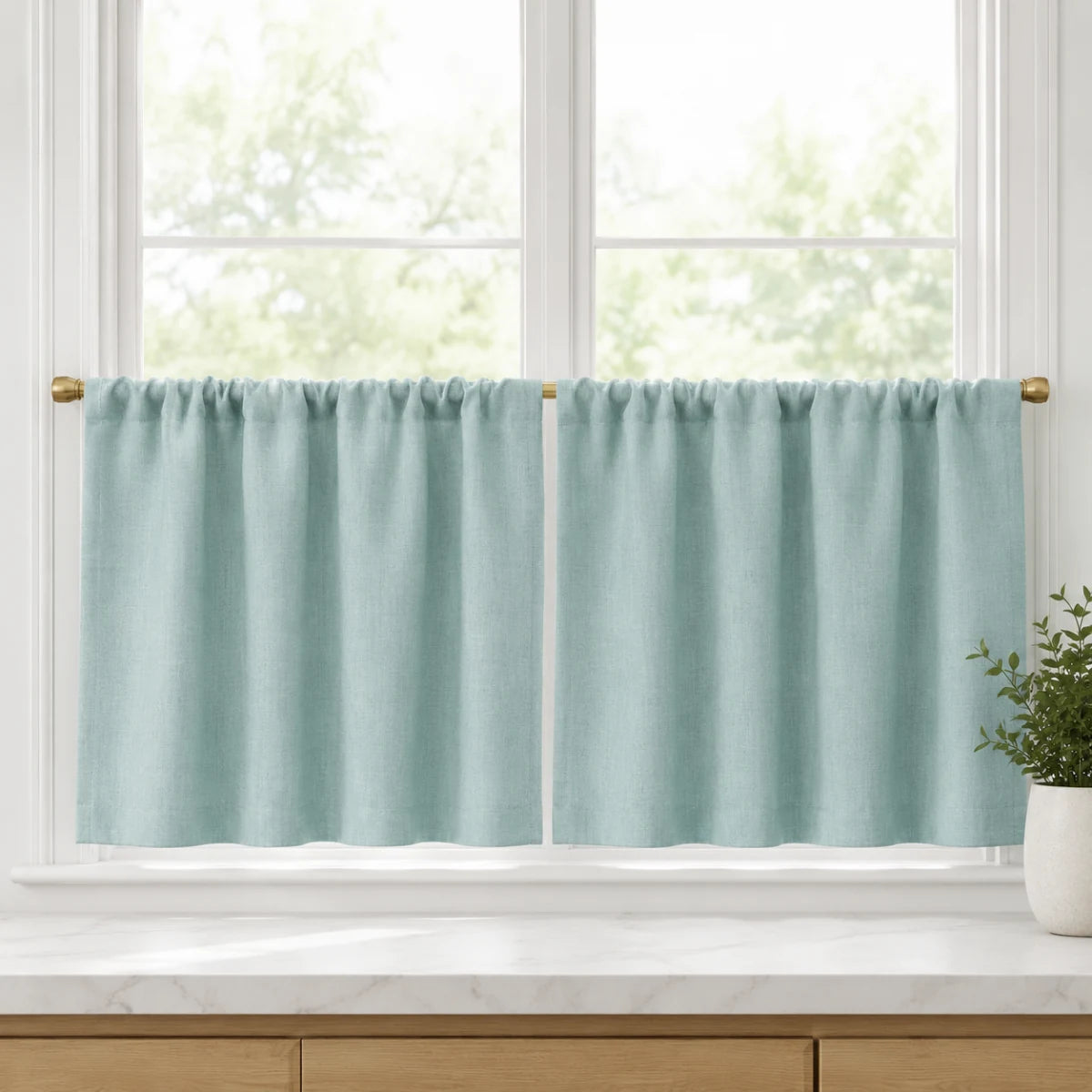 Christmas Red Cafe Curtains Sedge - #7084-17 Pale Blue Aqua browser generated product photo