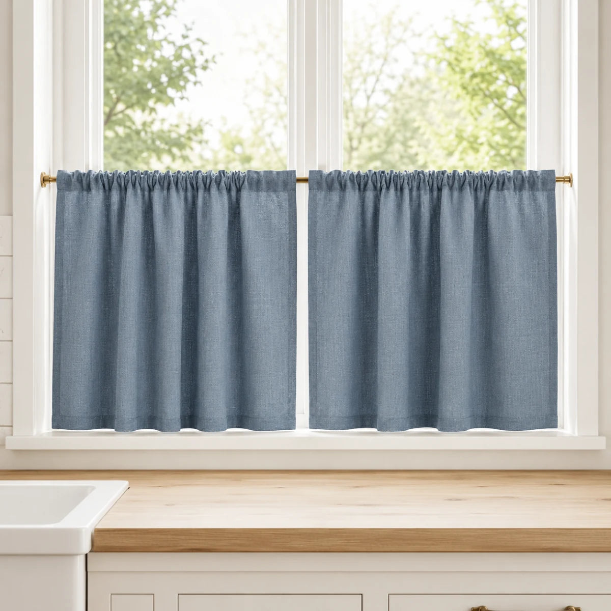 Christmas Red Cafe Curtains Sedge - #7084-18 Smoke Blue browser generated product photo