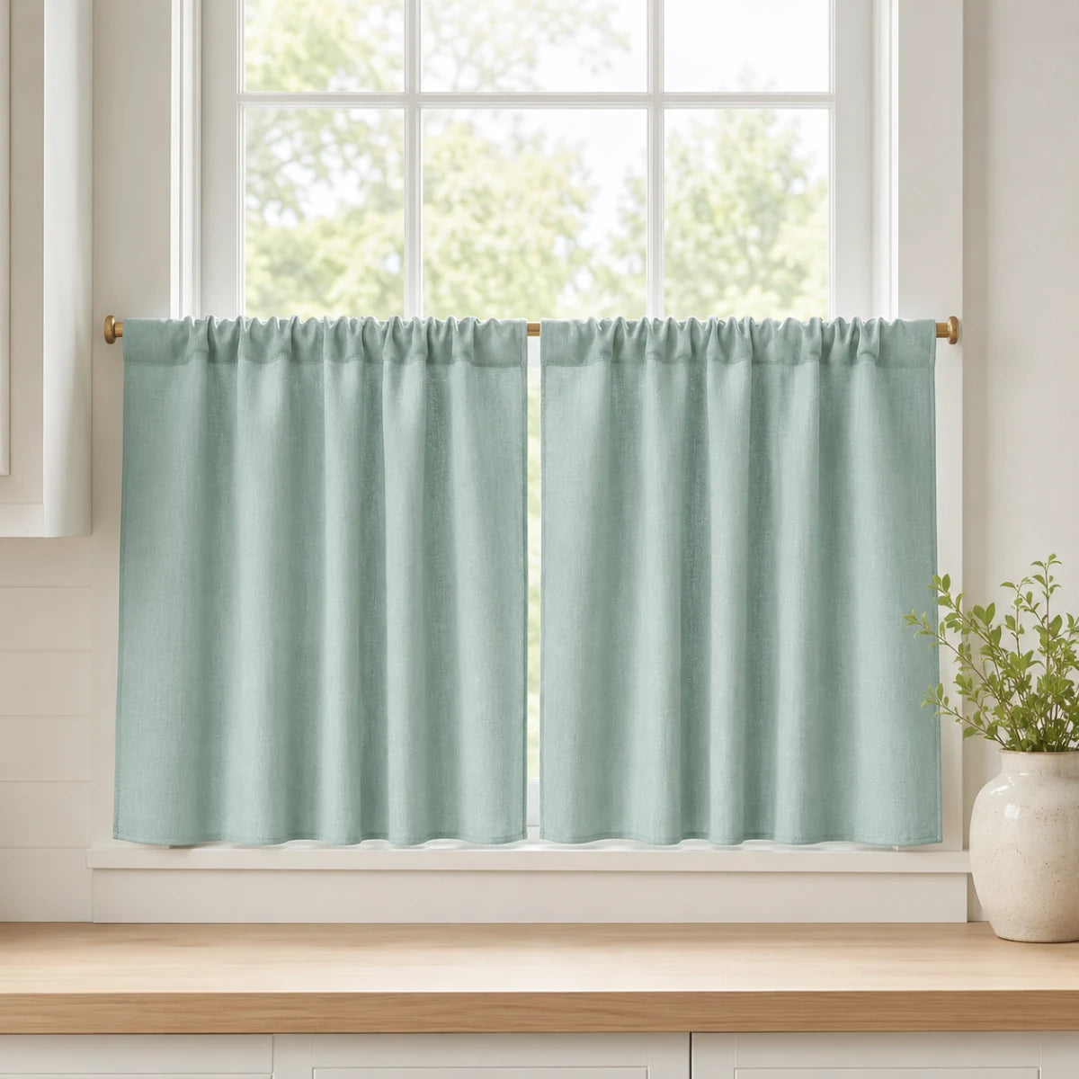Christmas Red Cafe Curtains Sedge - #7084-28 Aqua Haze browser generated product photo