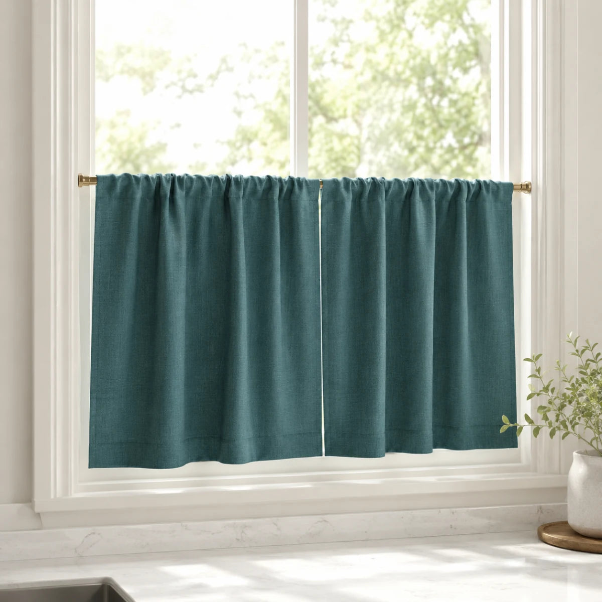 Christmas Red Cafe Curtains Sedge - #7084-30 Teal browser generated product photo