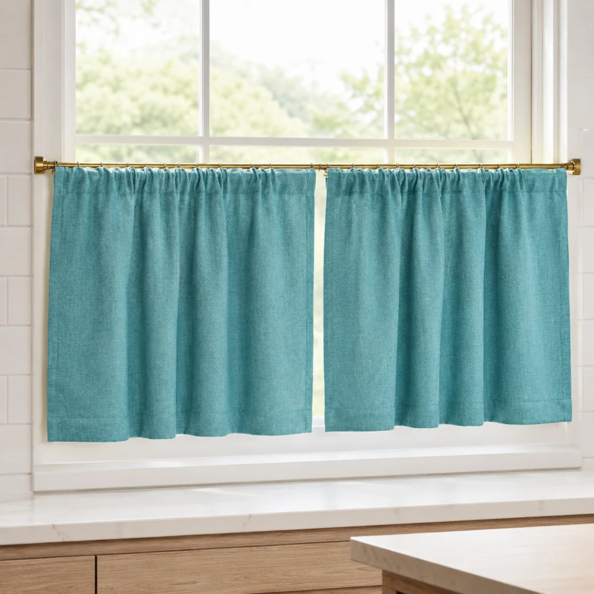 Christmas Red Cafe Curtains Sedge - #7084-31 Turquoise browser generated product photo