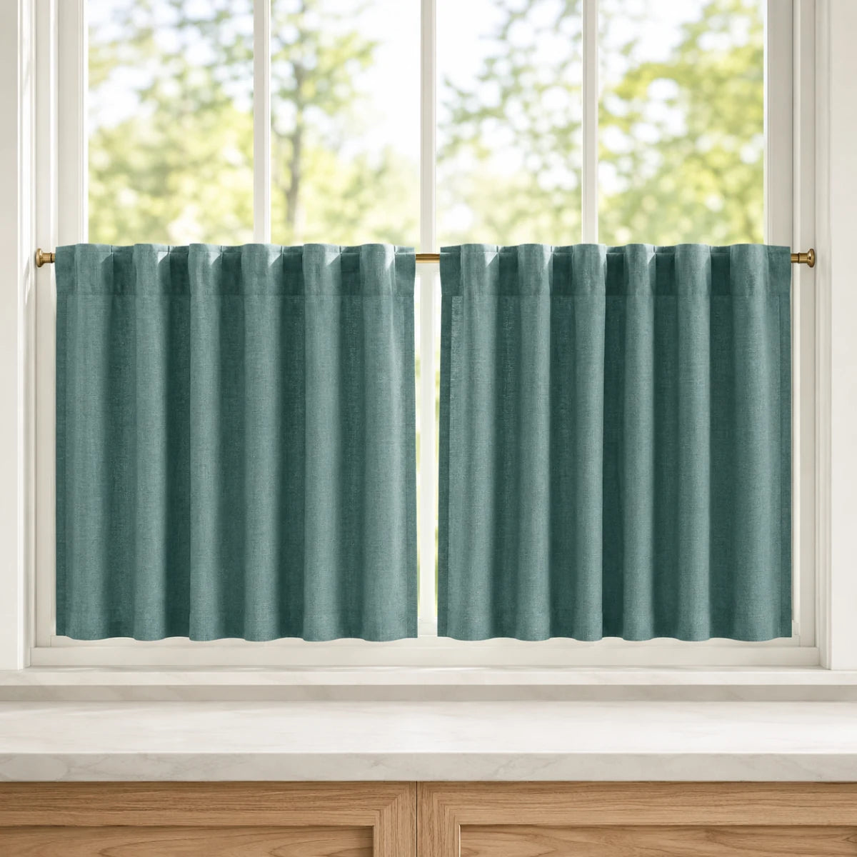 Christmas Red Cafe Curtains Sedge - #7084-33 Everglade Teal browser generated product photo