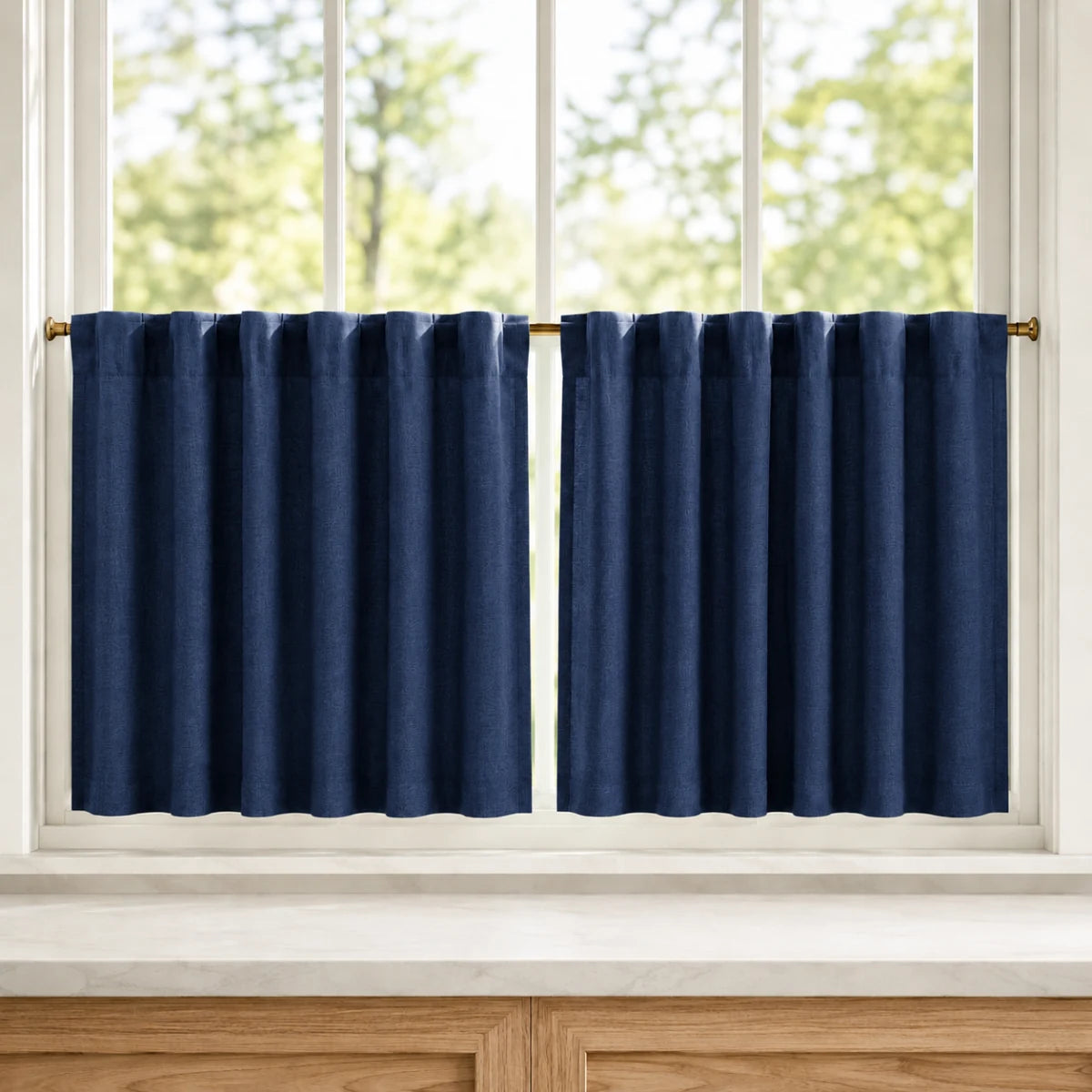 Christmas Red Cafe Curtains Sedge - #7084-34 Navy Blue browser generated product photo