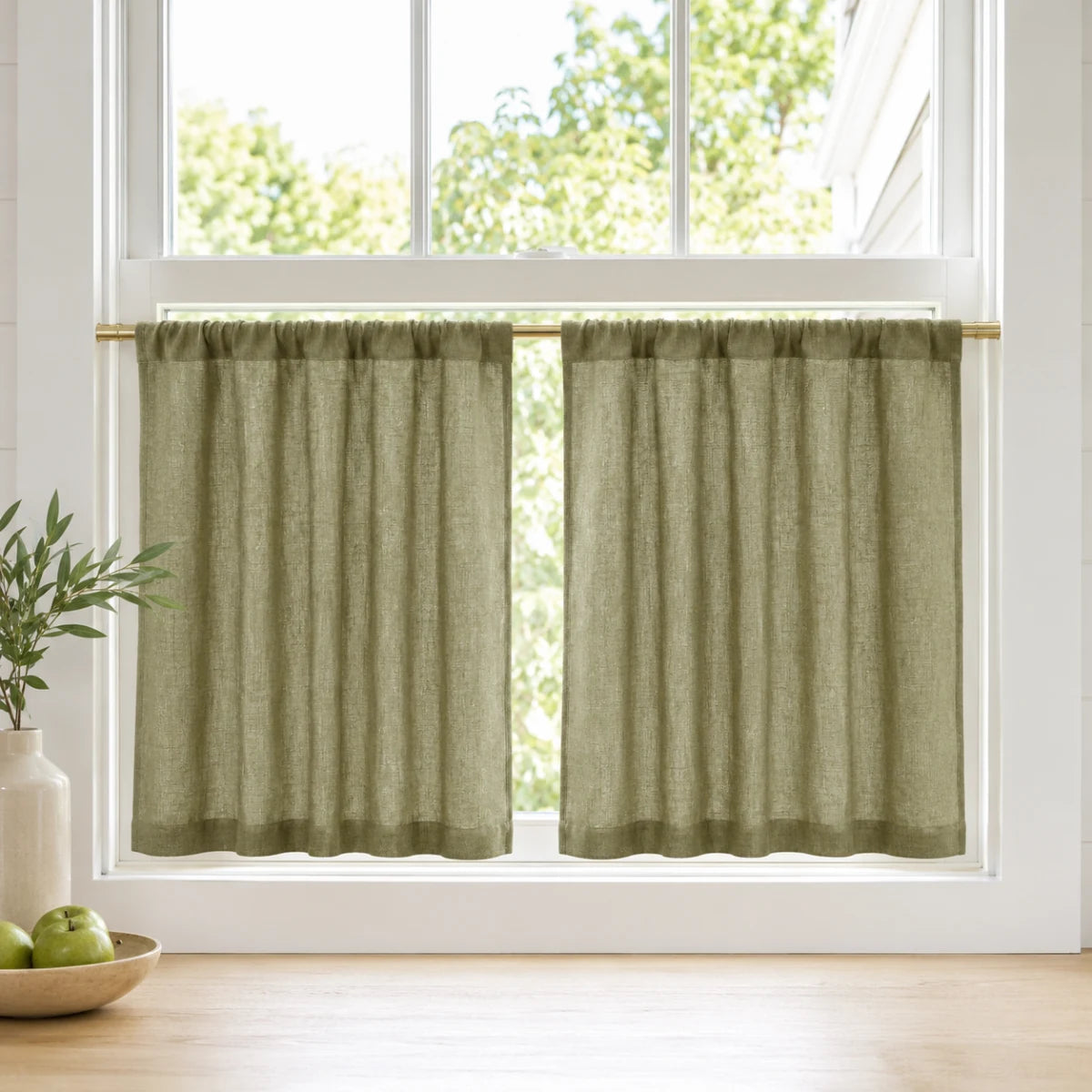 Christmas Red Cafe Curtains Sedge - #7084-41 Khaki browser generated product photo
