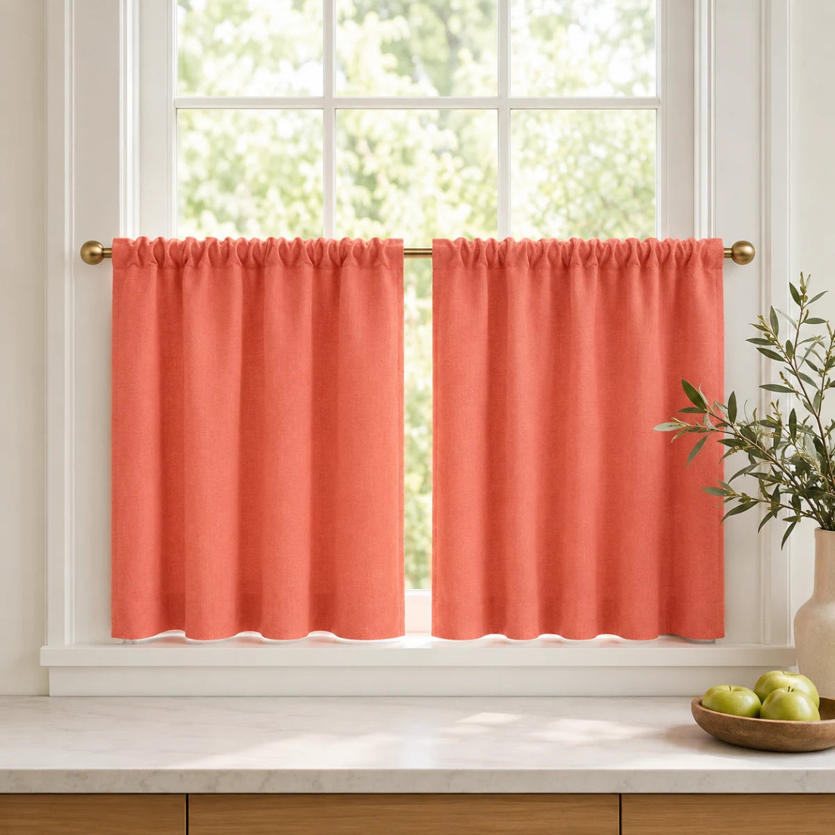Christmas Red Cafe Curtains Sedge - #7084-47 Coral browser generated product photo