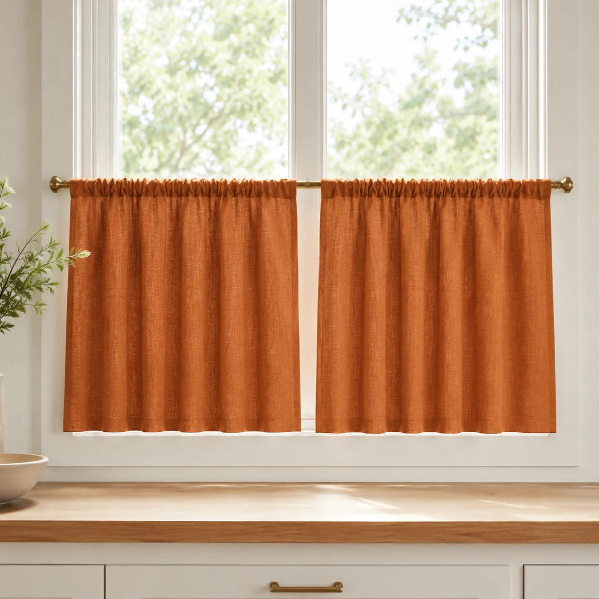 Christmas Red Cafe Curtains Sedge - #7084-48 Orange Copper browser generated product photo