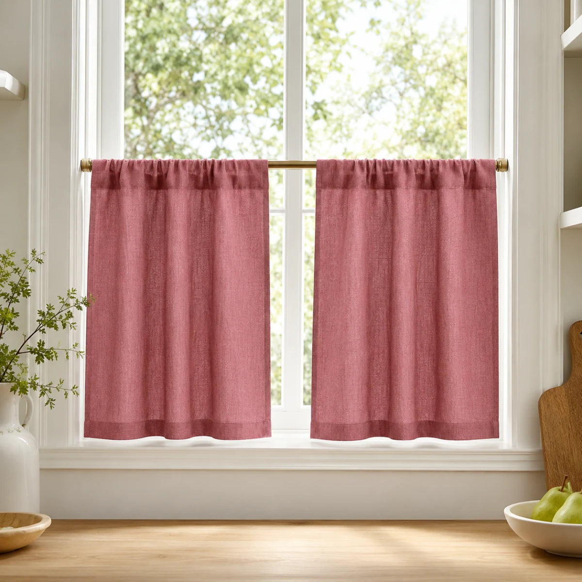 Christmas Red Cafe Curtains Sedge - #7084-49 Dark Pink browser generated product photo