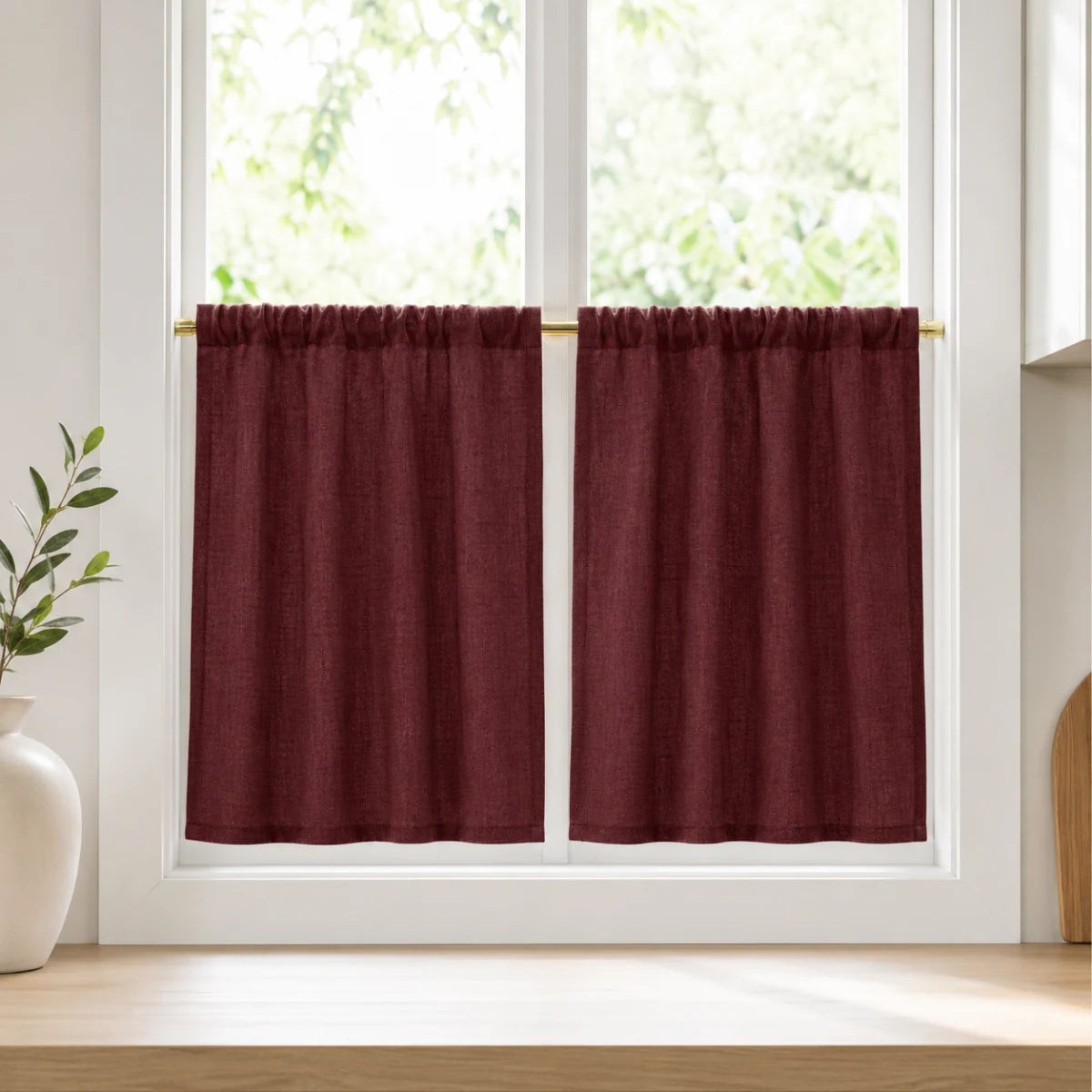 Christmas Red Cafe Curtains Sedge - #7084-55 Burgundy browser generated product photo