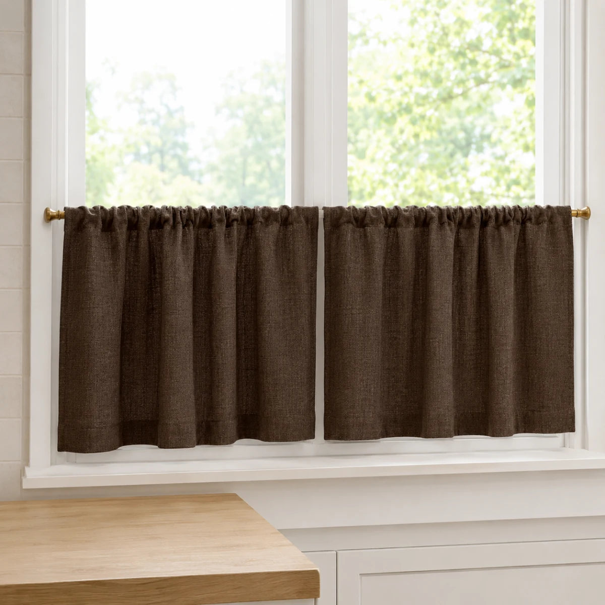 Christmas Red Cafe Curtains Sedge - #7084-58 Chocolate browser generated product photo