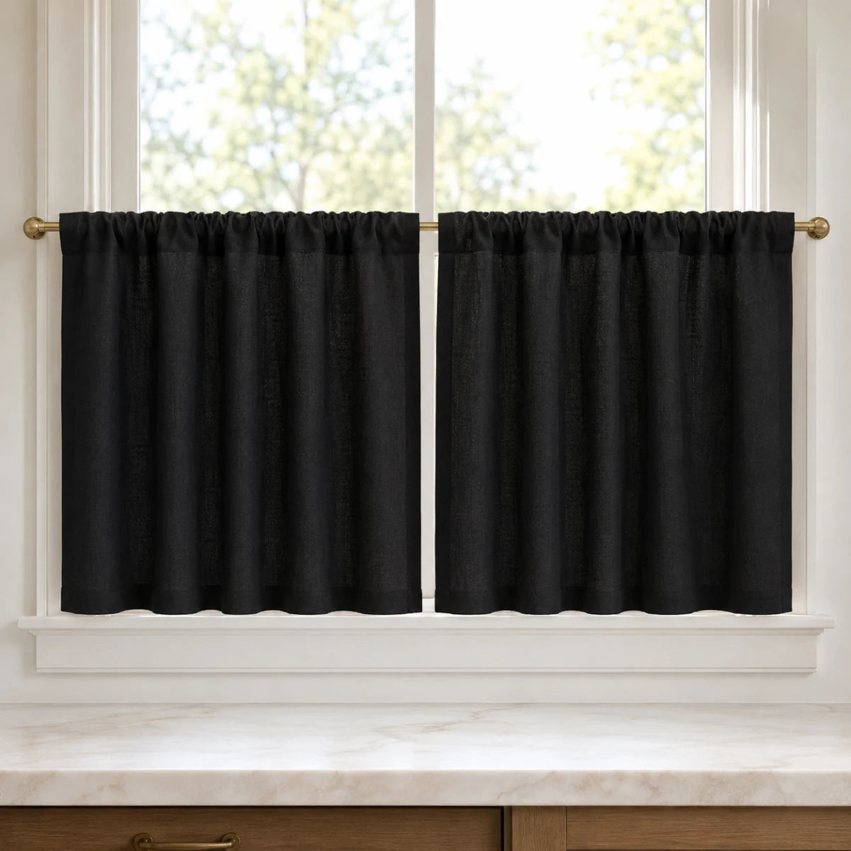 Christmas Red Cafe Curtains Sedge - #7084-60 Black browser generated product photo