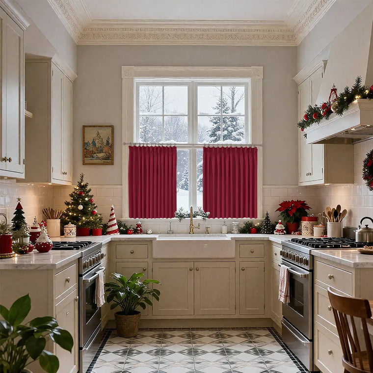christmas cafe red curtains