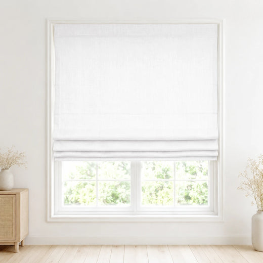 Jenna Linen Roman Shades & Blinds product color White (#J401-1) by Fredesigner