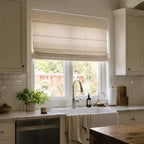 Custom Light Filtering Roman Shade in a real California family home by Fredesigner