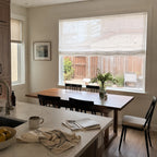 Custom Light Filtering Roman Shade in a real California family home by Fredesigner