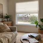 Custom Light Filtering Roman Shade in a real California family home by Fredesigner