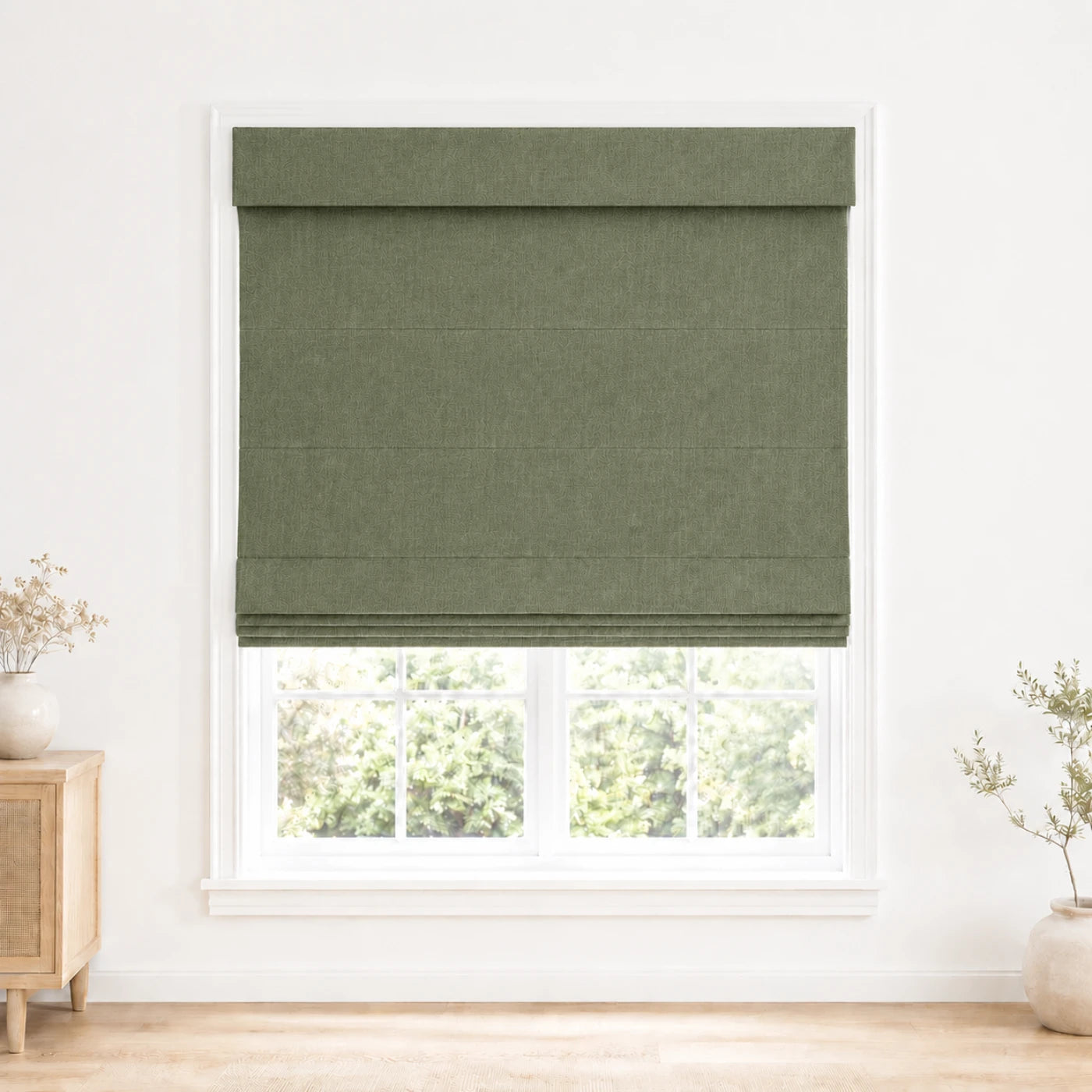 Custom Light Filtering Roman Shade color option Jade Green Olive (#1908-29) by Fredesigner