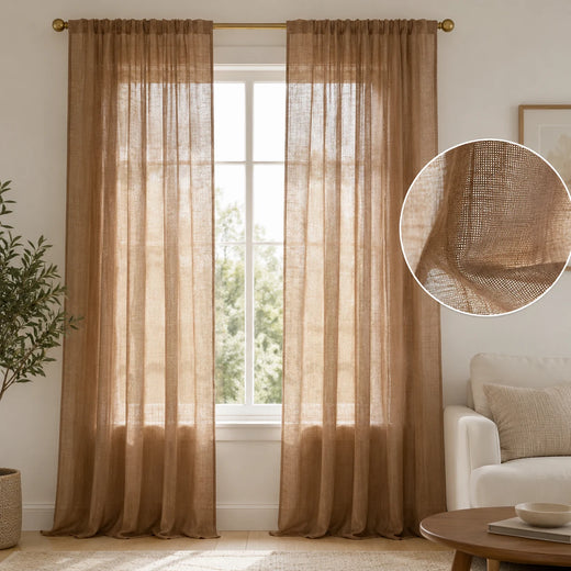 Damme Sheer Curtains for Living Room - Light Brown D87-4 browser generated product photo