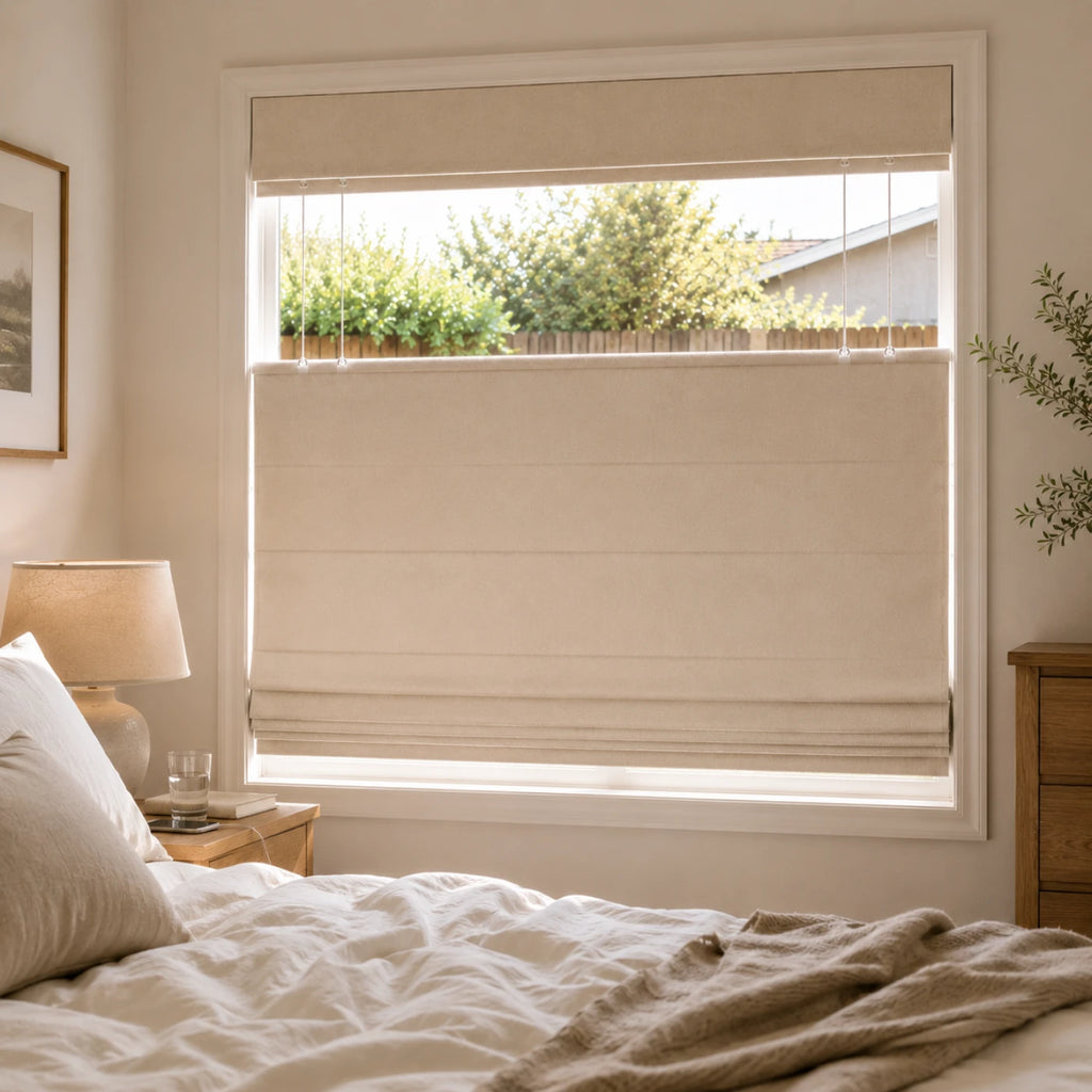 Custom Privacy Roman Shade in a real California family home by Fredesigner