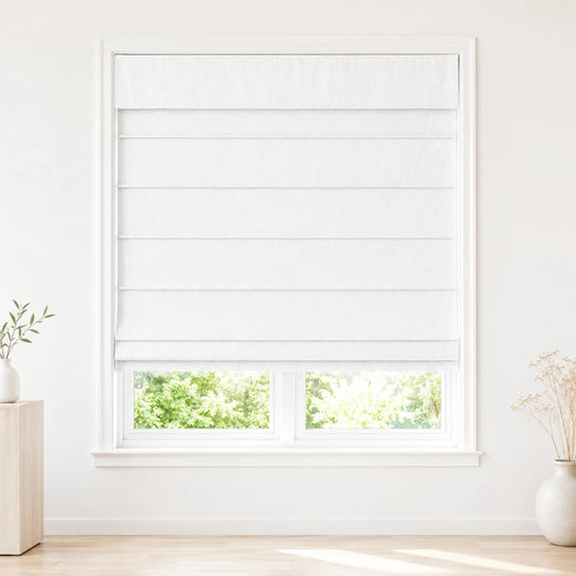 Jenna Linen Roman Shades & Blinds product color White (#J401-1) by Fredesigner