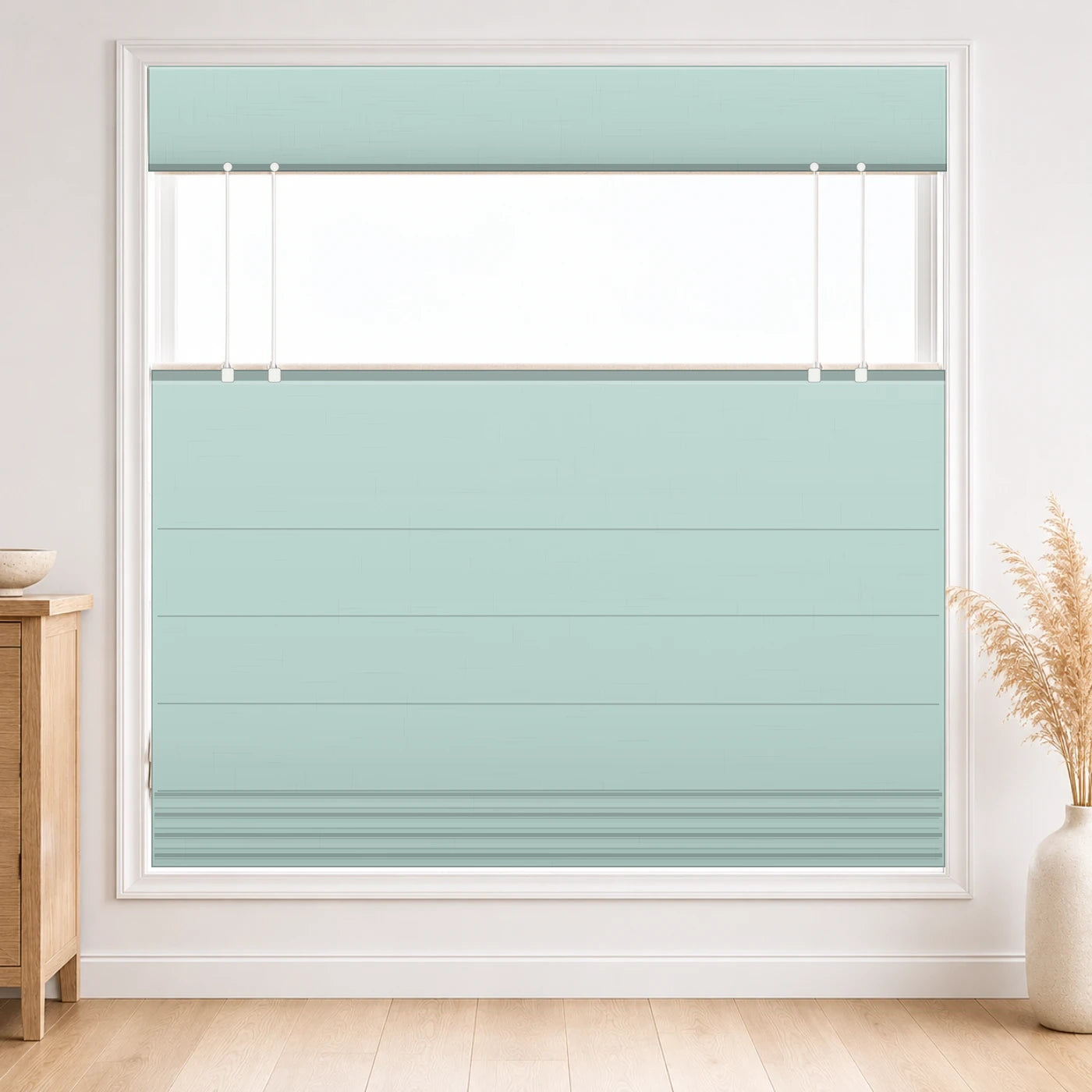 Custom Top Down Bottom Up Roman Shade color option Aqua Haze (#7084-28) by Fredesigner