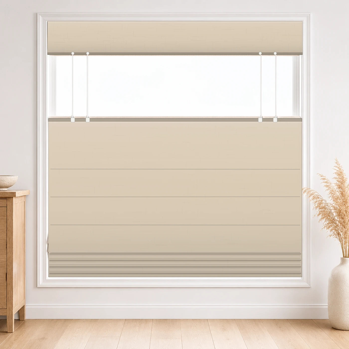 Custom Top Down Bottom Up Roman Shade color option Beige White (#7084-4) by Fredesigner