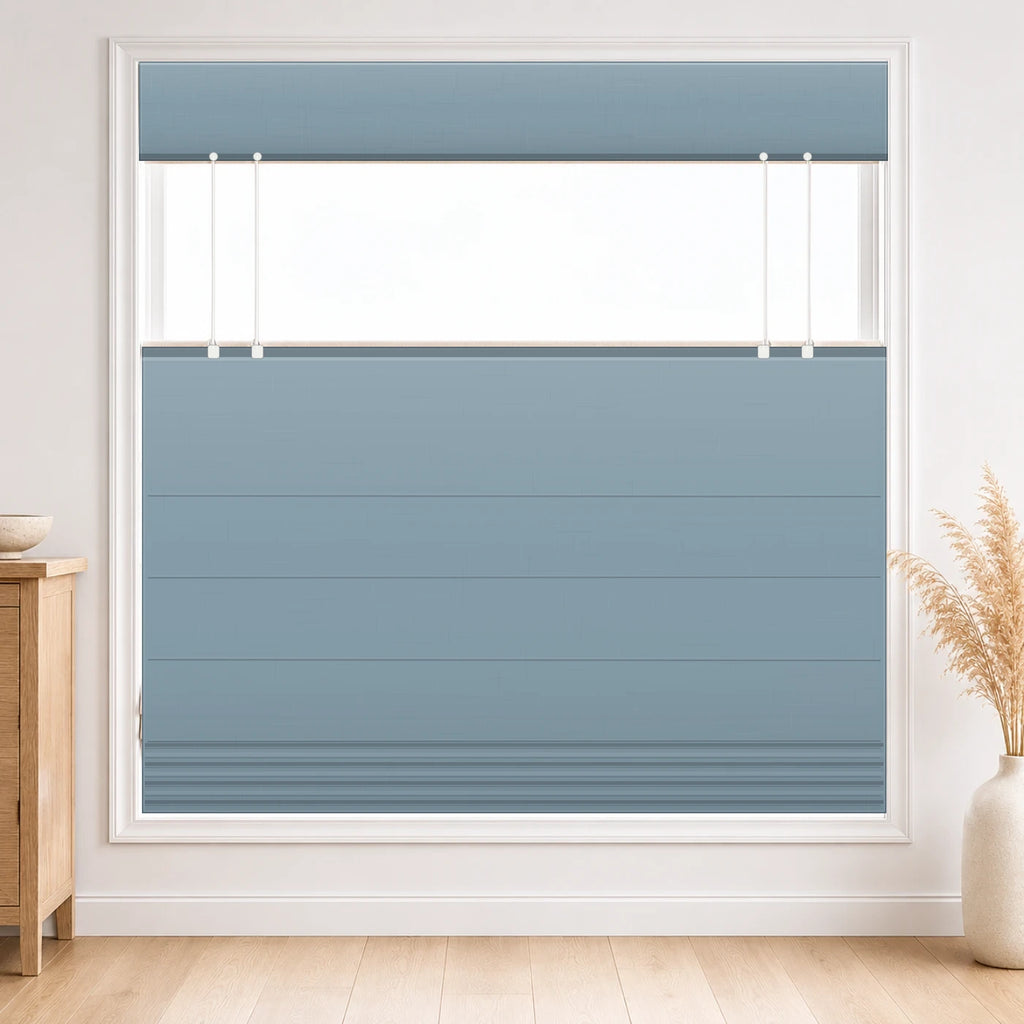 Custom Top Down Bottom Up Roman Shade color option Smoke Blue (#7084-18) by Fredesigner