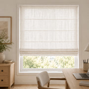 Custom White Linen Plain Fold Roman Shade in a real California family home by Fredesigner