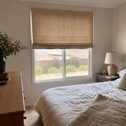Custom White Linen Plain Fold Roman Shade in a real California family home by Fredesigner