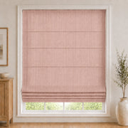 Custom White Linen Plain Fold Roman Shade color option Pink Lemonade (