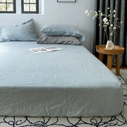 100% Linen White/Sage Green Solid Fitted Sheet Sets - Fredesigner