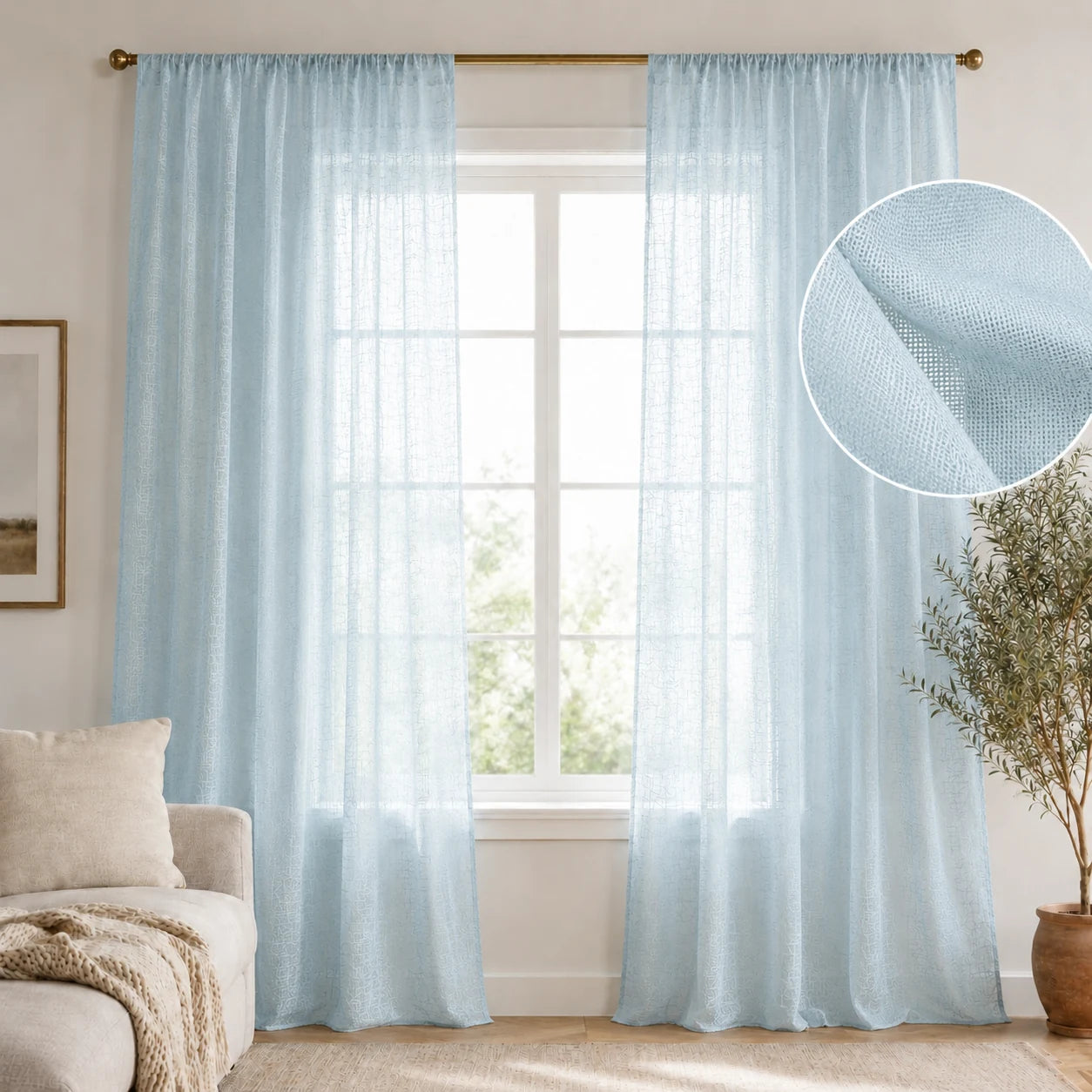 Extra Wide Curtains Sheer Curtains for Living Room Damme - Baby Blue D87-3 browser generated product photo