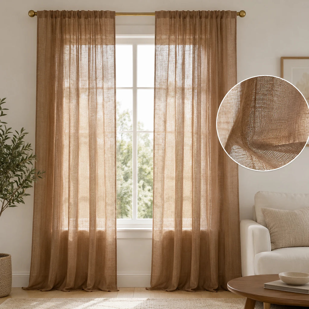 Extra Wide Curtains Sheer Curtains for Living Room Damme - Light Brown D87-4 browser generated product photo