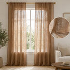 Extra Wide Curtains Sheer Curtains for Living Room Damme - Light Brown D87-4 browser generated product photo