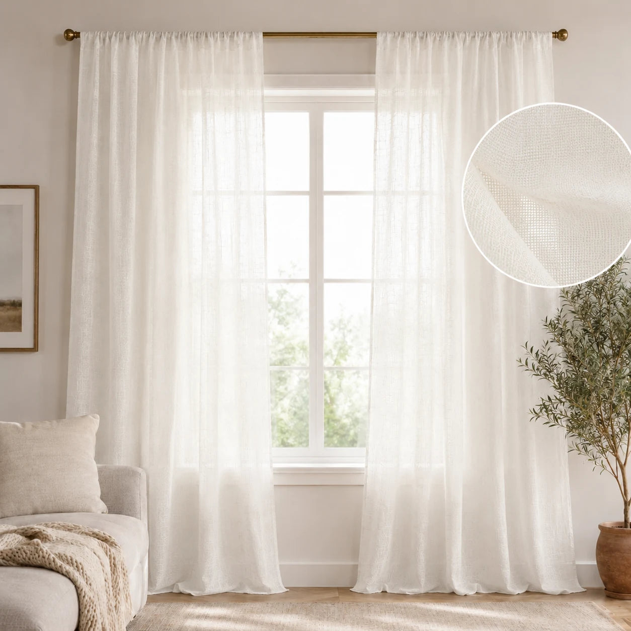 Extra Wide Curtains Sheer Curtains for Living Room Damme - White D87-2 browser generated product photo
