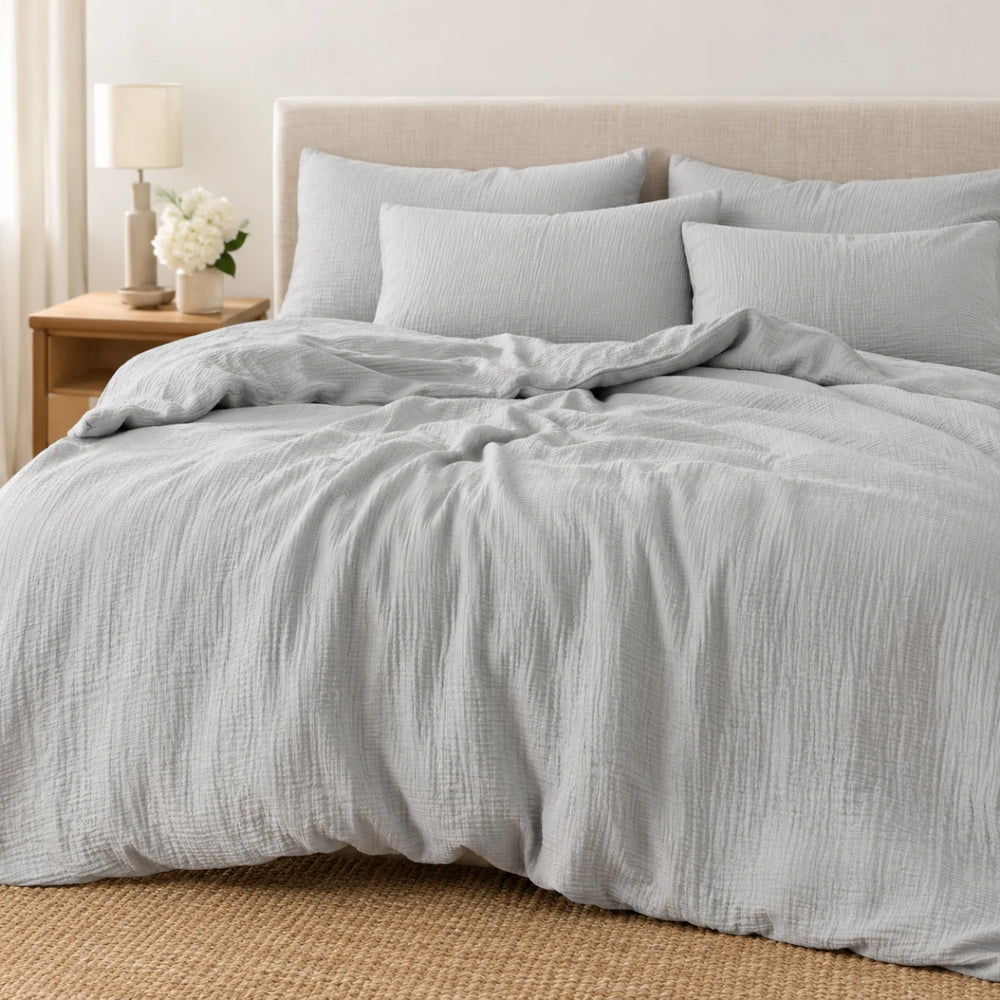 Double-Layer Gauze Muslin Cotton Duvet Cover - Light Gray browser generated product photo
