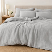 Double-Layer Gauze Muslin Cotton Duvet Cover - Light Gray browser generated product photo