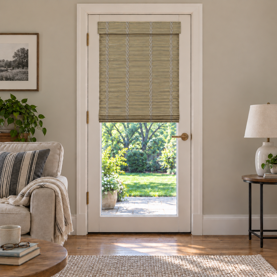 Custom Orelle French Door Bamboo Shades - Ivy Tawny browser generated product photo by Fredesigner
