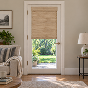 Custom Tessora French Door Bamboo Shades - Ramie Beige Brown DHZ-01 / TWOPAGES LN07 browser generated product photo by Fredesigner
