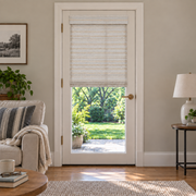 Custom Tessora French Door Bamboo Shades - Marble White DMC02-01 browser generated product photo by Fredesigner