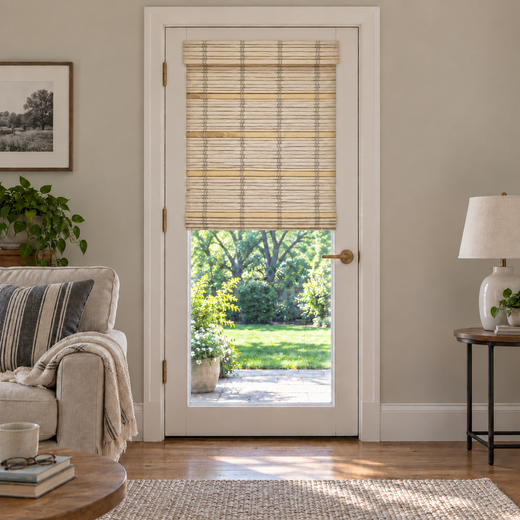Custom Solenne French Door Bamboo Shades - Hazel Warm Beige browser generated product photo by Fredesigner