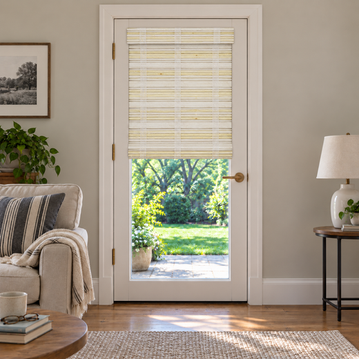Custom Solenne French Door Bamboo Shades - Hazel Buttercream browser generated product photo by Fredesigner