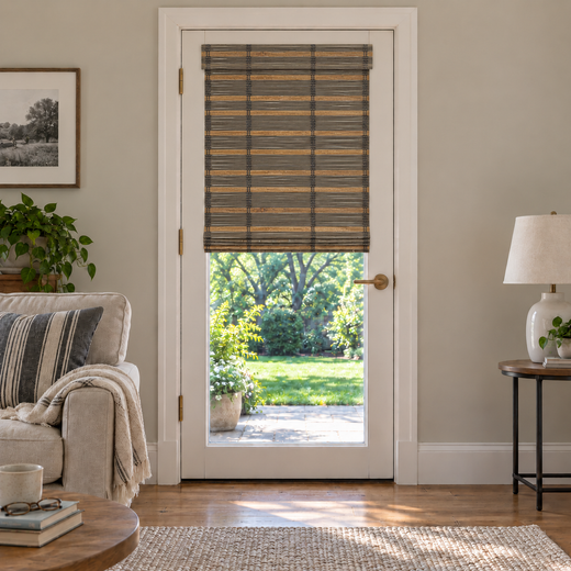 Custom Auvia French Door Bamboo Shades - Nomi Coffee browser generated product photo by Fredesigner