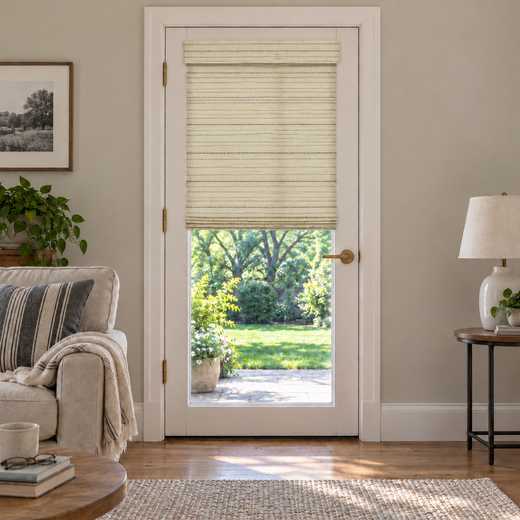 Custom Auvia French Door Bamboo Shades - Nomi Birch Forest browser generated product photo by Fredesigner