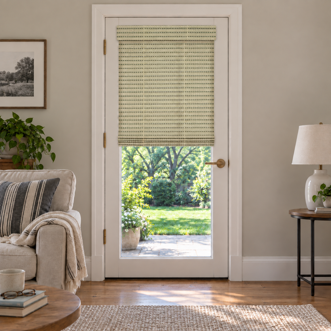 Custom Auvia French Door Bamboo Shades - Nomi Avocado browser generated product photo by Fredesigner