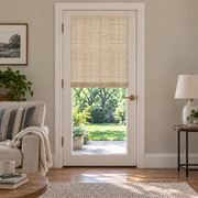 Custom Natural French Door Bamboo Shades - Natural Caramel Stripes NU-05 browser generated product photo by Fredesigner