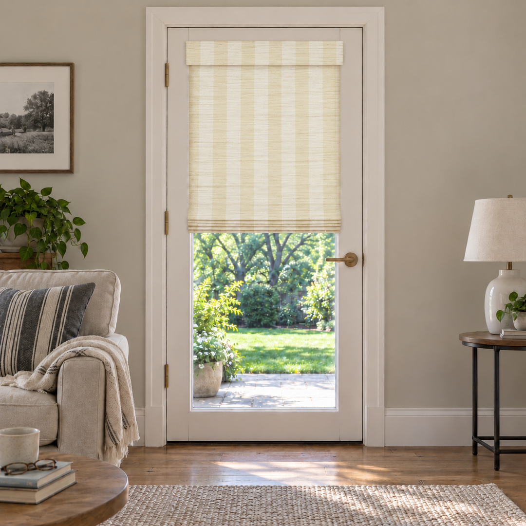Custom Tessora Reed French Door Bamboo Shades - RS408-1 browser generated product photo by Fredesigner