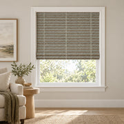 Silver Taupe woven Roman shade D1303 in a sunlit room
