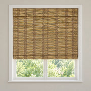 Golden Straw woven Roman shade D833 mounted inside a white window frame